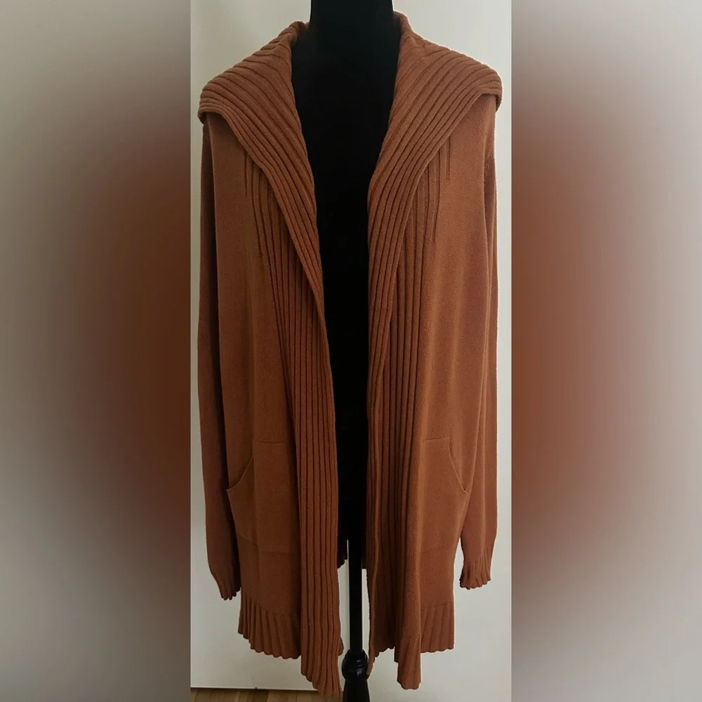Cyrus Hooded Open Cardigan With Pockets In Saddle Color - Size XXL - Picture 1 of 5